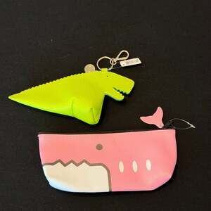 Bath & Body Works Green Dinosaur Zippered Pouch & Pink Shark Pencil Pouch